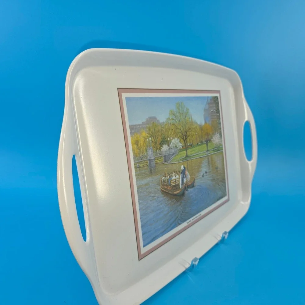 Cloverleaf England Boston Public Garden Swan Boat Melamine Serving Tray Fontaine